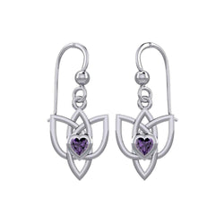 Celtic Knotwork Silver Earrings with Heart Gemstone TER1847 | Earrings | Wiccan Center