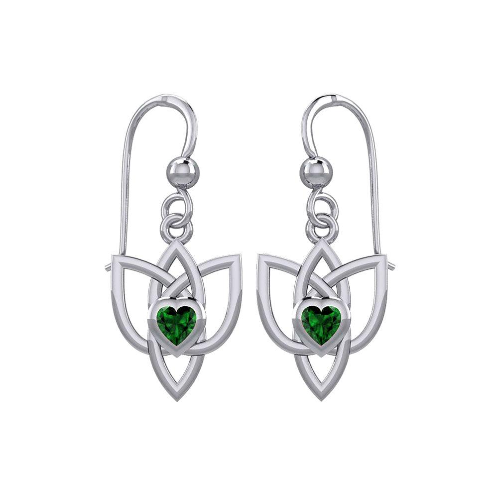 Celtic Knotwork Silver Earrings with Heart Gemstone TER1847