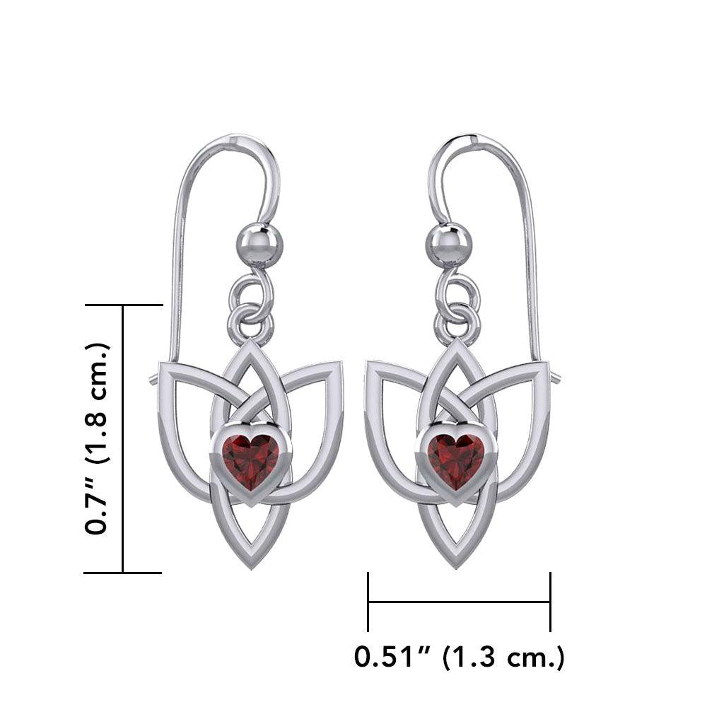 Celtic Knotwork Silver Earrings with Heart Gemstone TER1847
