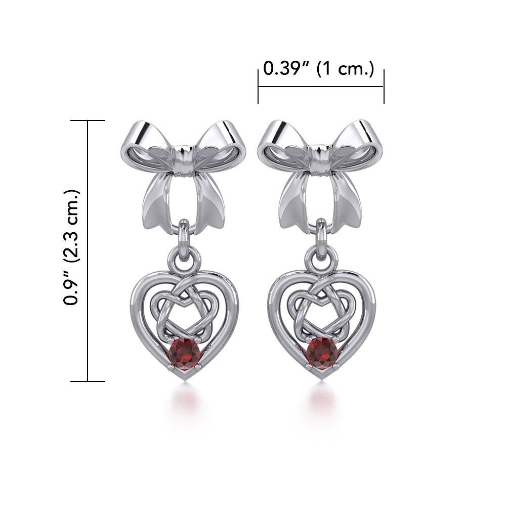 Ribbon with Dangling Gemstone Celtic Heart Silver Post Earrings TER1857