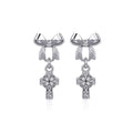 Ribbon with Dangling Celtic Cross Silver Post Earrings TER1864
