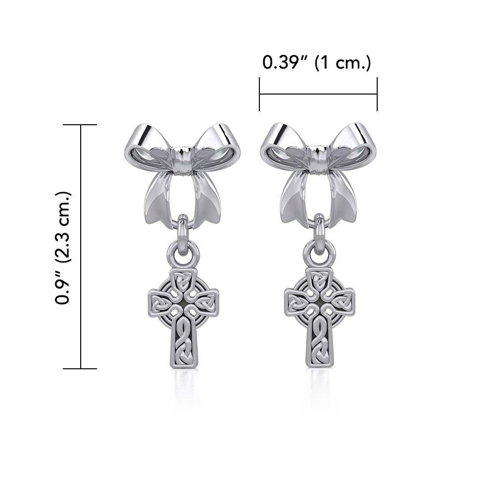 Ribbon with Dangling Celtic Cross Silver Post Earrings TER1864