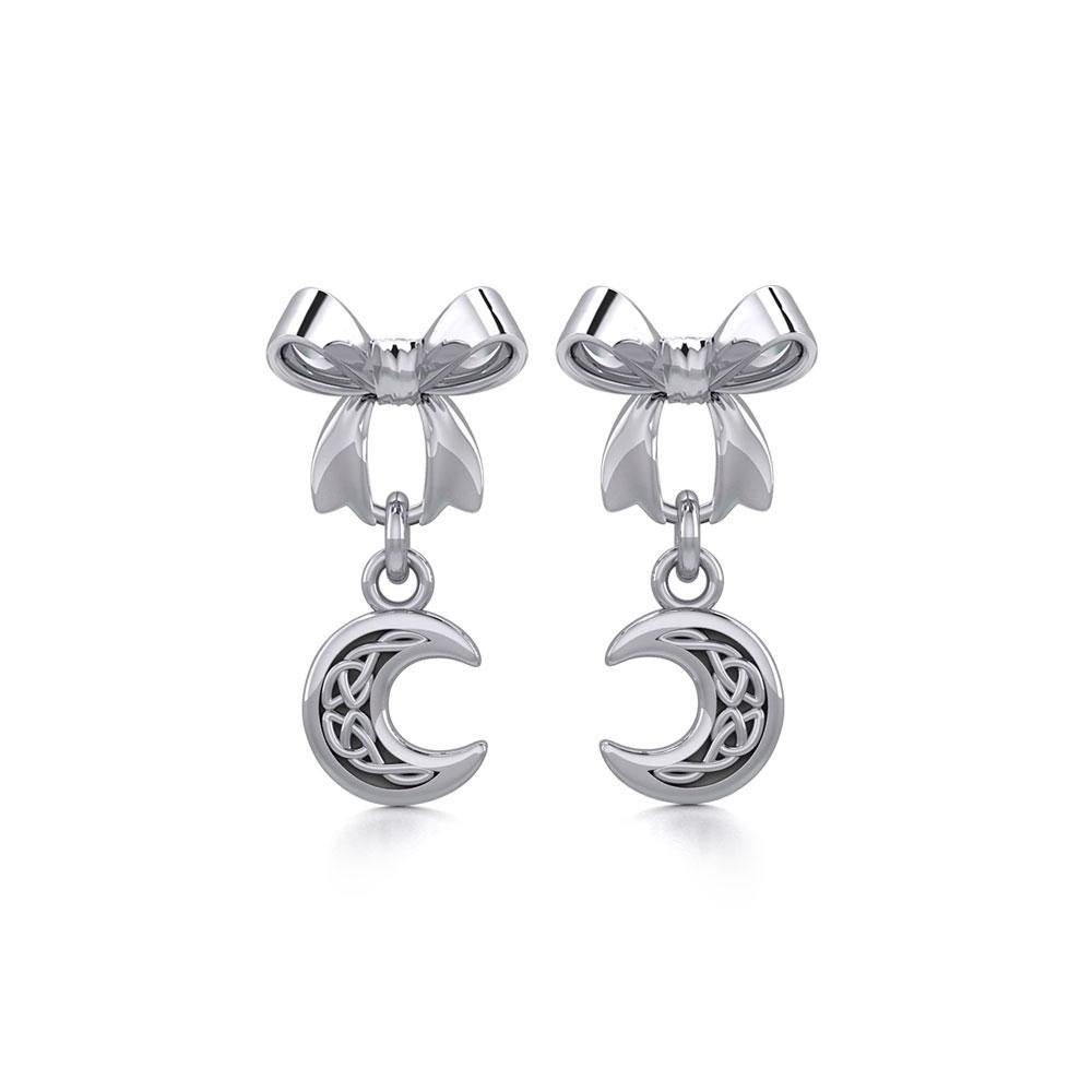 Ribbon with Dangling Celtic Crescent Moon Silver Post Earrings TER1865