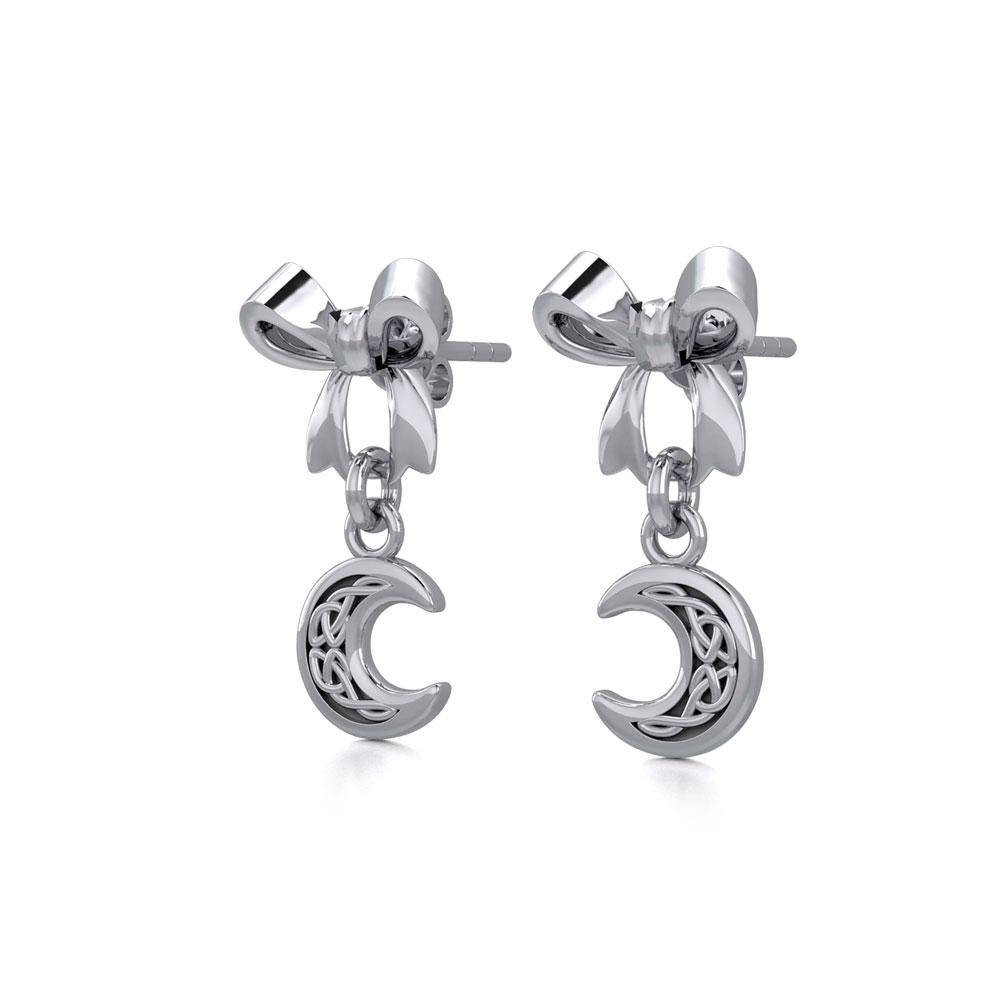 Ribbon with Dangling Celtic Crescent Moon Silver Post Earrings TER1865