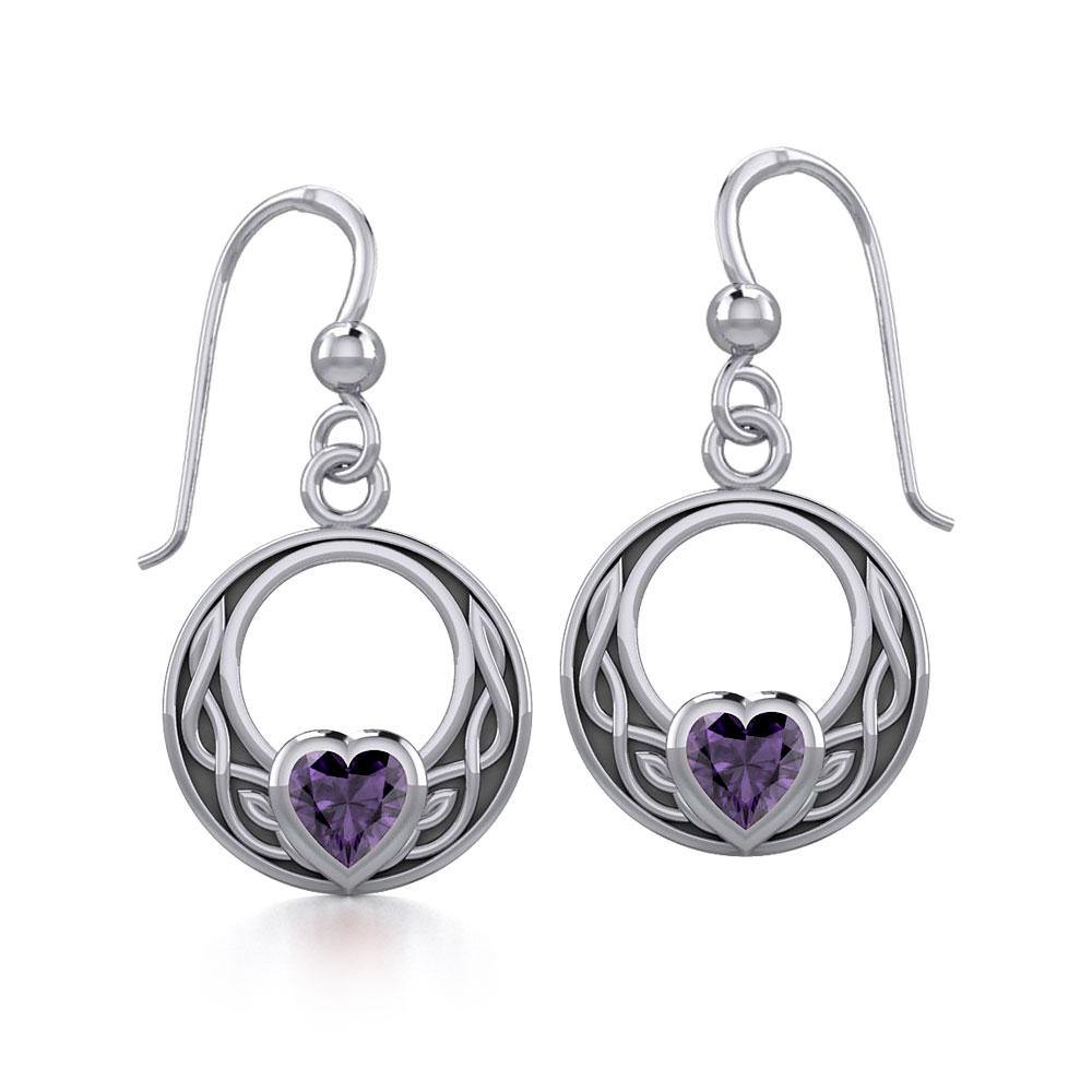 Celtic Knot Sterling Silver Earrings with Heart Gemstone TER1876
