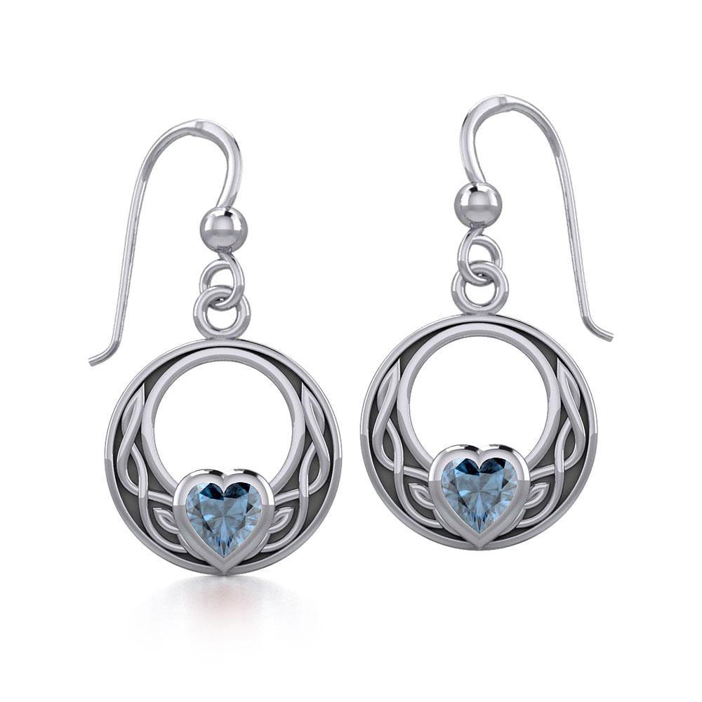 Celtic Knot Sterling Silver Earrings with Heart Gemstone TER1876