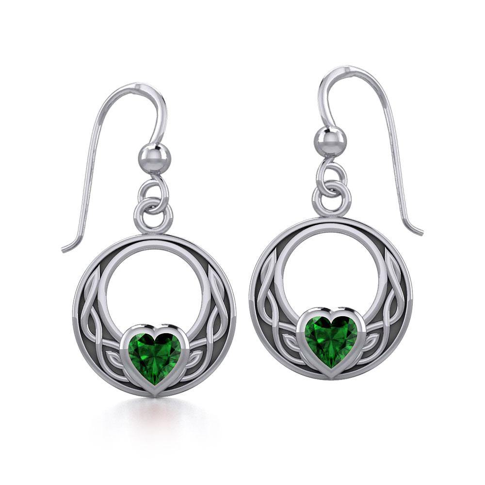 Celtic Knot Sterling Silver Earrings with Heart Gemstone TER1876