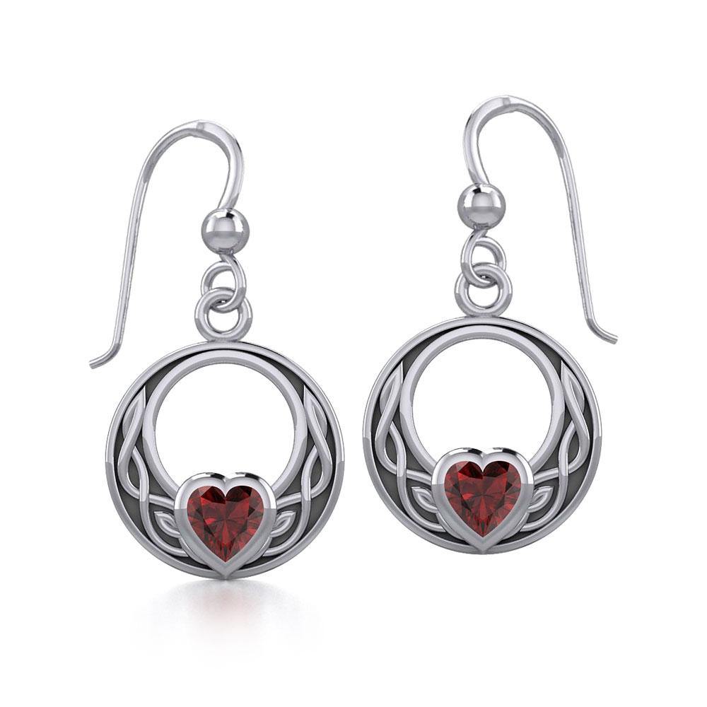 Celtic Knot Sterling Silver Earrings with Heart Gemstone TER1876