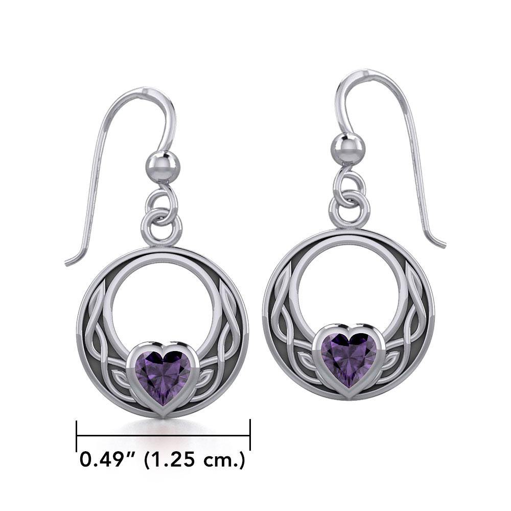 Celtic Knot Sterling Silver Earrings with Heart Gemstone TER1876