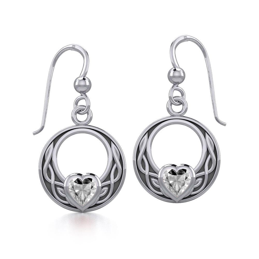 Celtic Knot Sterling Silver Earrings with Heart Gemstone TER1876