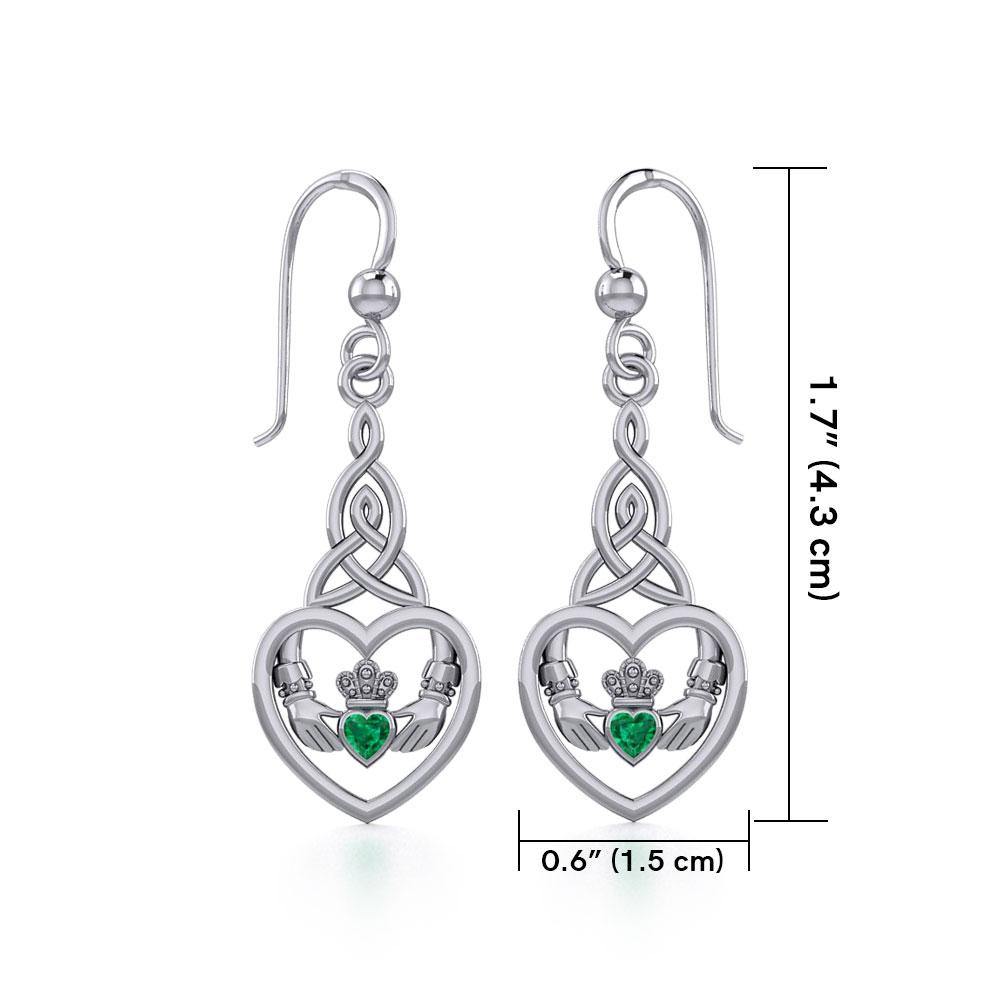 Heart Claddagh with Celtic Trinity Knot Sterling Silver Earrings with Gemstone TER1882