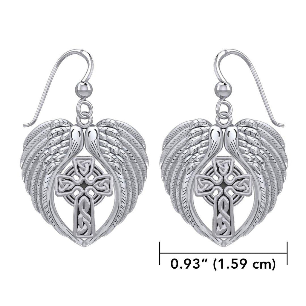 Feel the Tranquil in Angels Wings Sterling Silver Earrings with Celtic Cross TER1893
