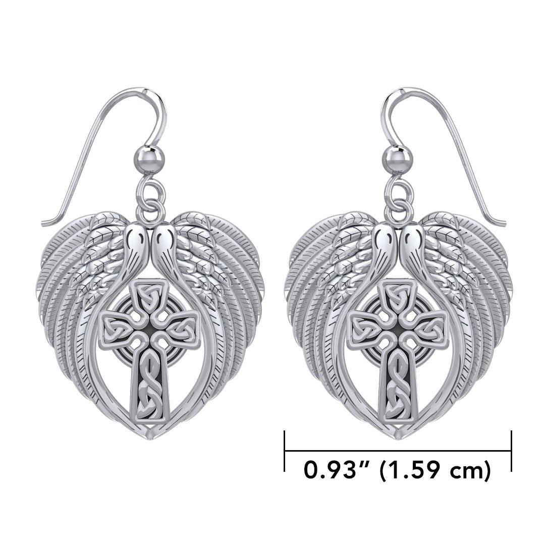 Feel the Tranquil in Angels Wings Sterling Silver Earrings with Celtic Cross TER1893