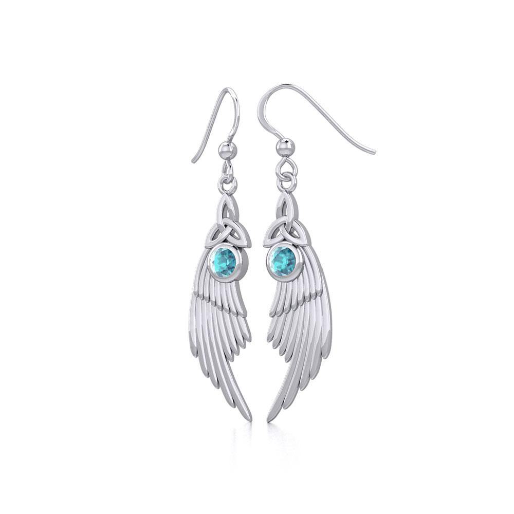 Celtic Trinity Knot Angel Wing Silver Earrings with Round Gemstone TER1926