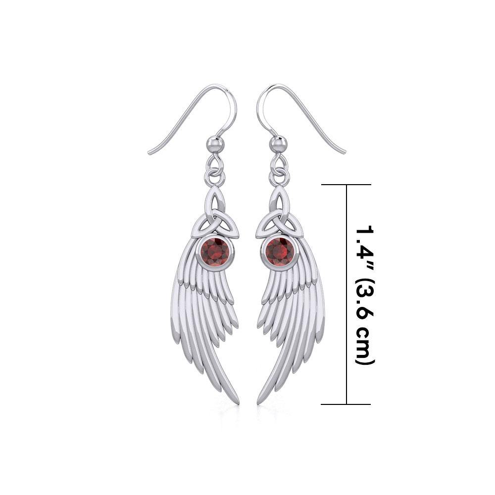 Celtic Trinity Knot Angel Wing Silver Earrings with Round Gemstone TER1926