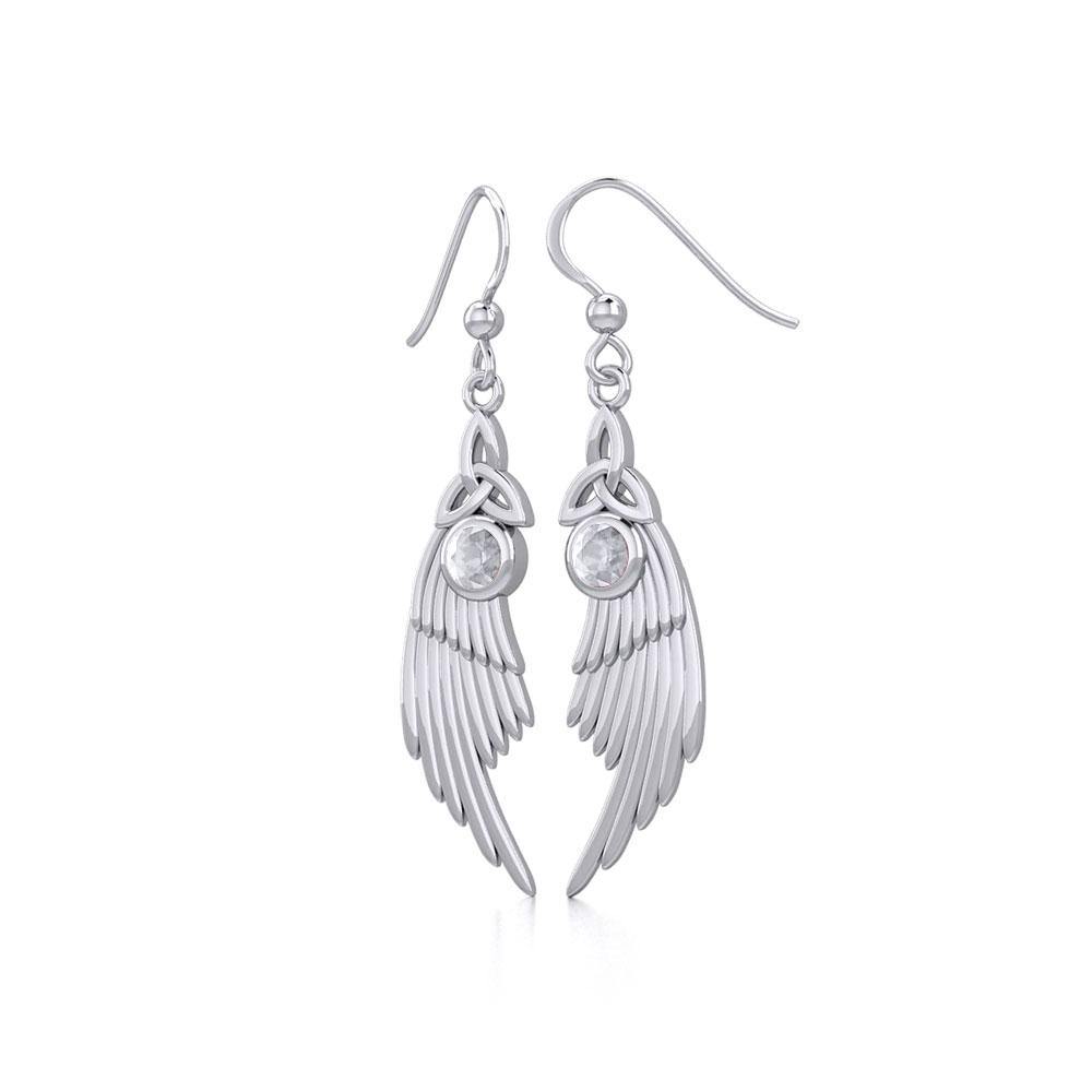 Celtic Trinity Knot Angel Wing Silver Earrings with Round Gemstone TER1926