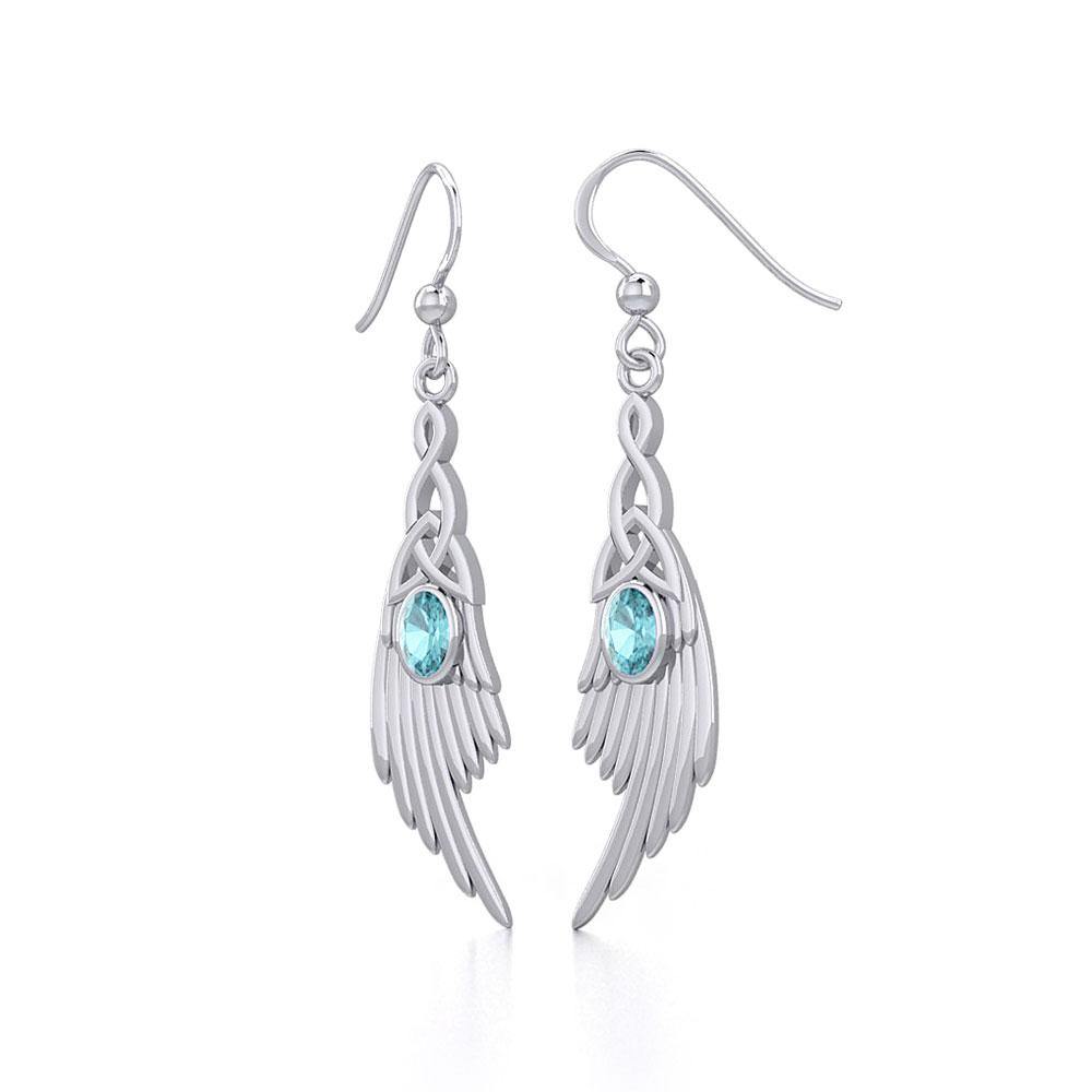 Celtic Knot Angel Wing Silver Earrings with Oval Gemstone TER1927
