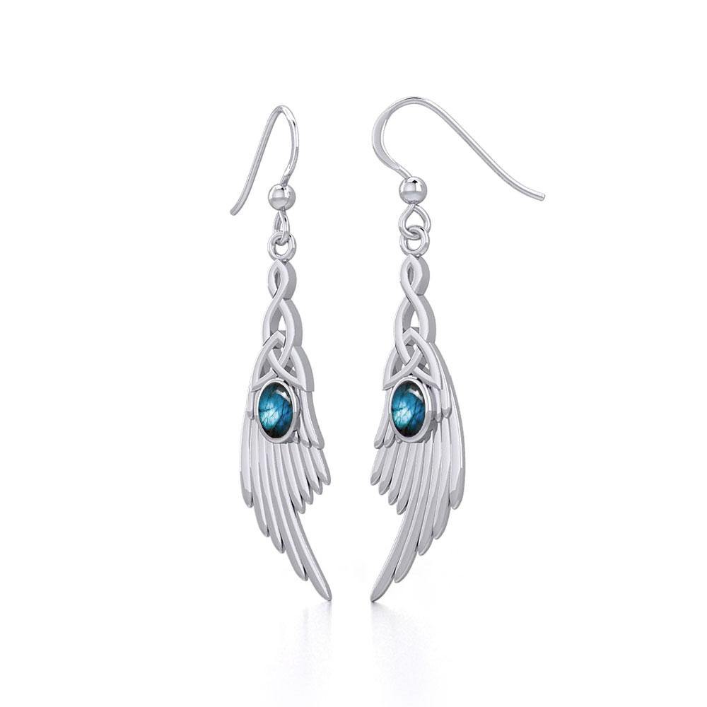 Celtic Knot Angel Wing Silver Earrings with Oval Gemstone TER1927