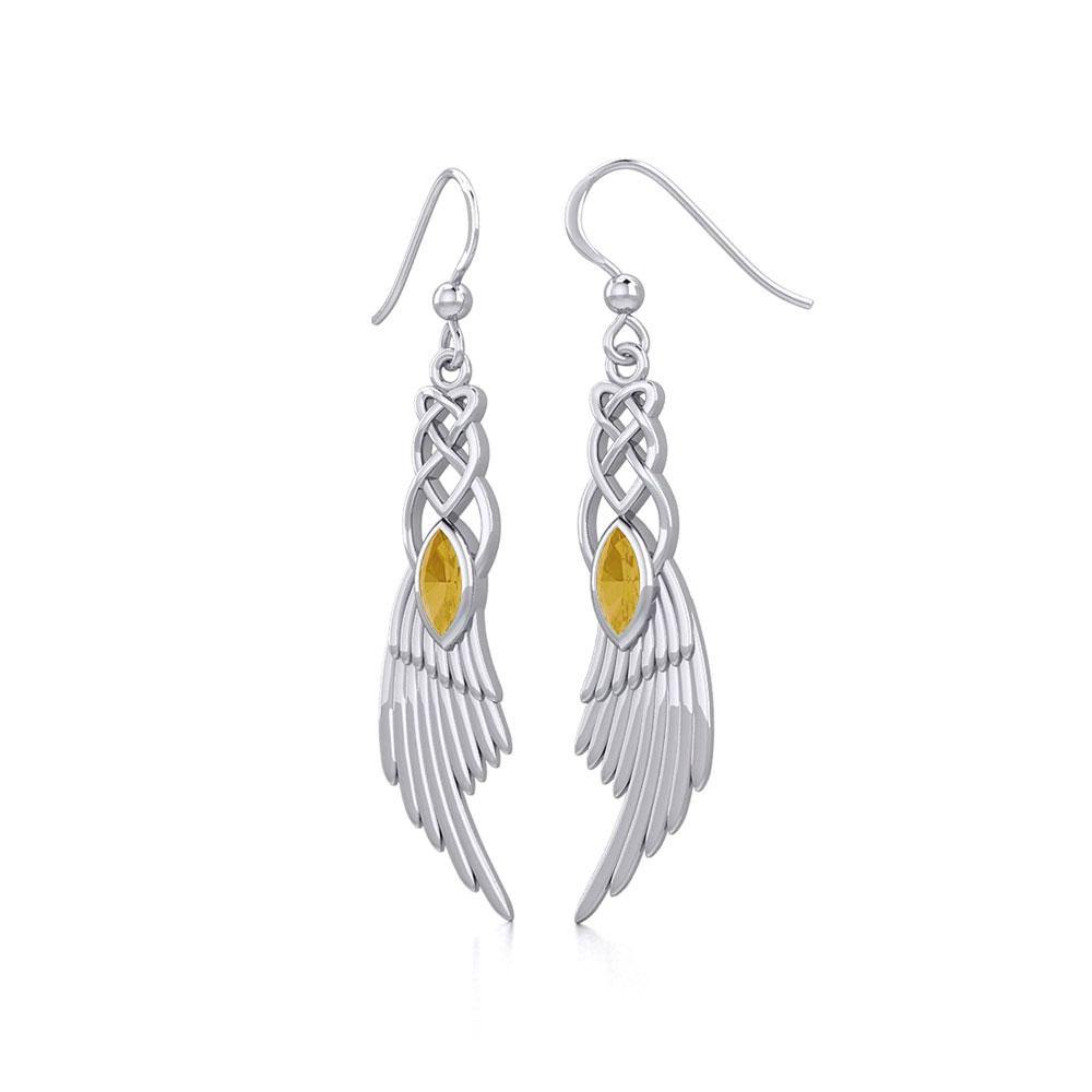 Celtic Knot Angel Wing Silver Earrings with Marquise Gemstone TER1928