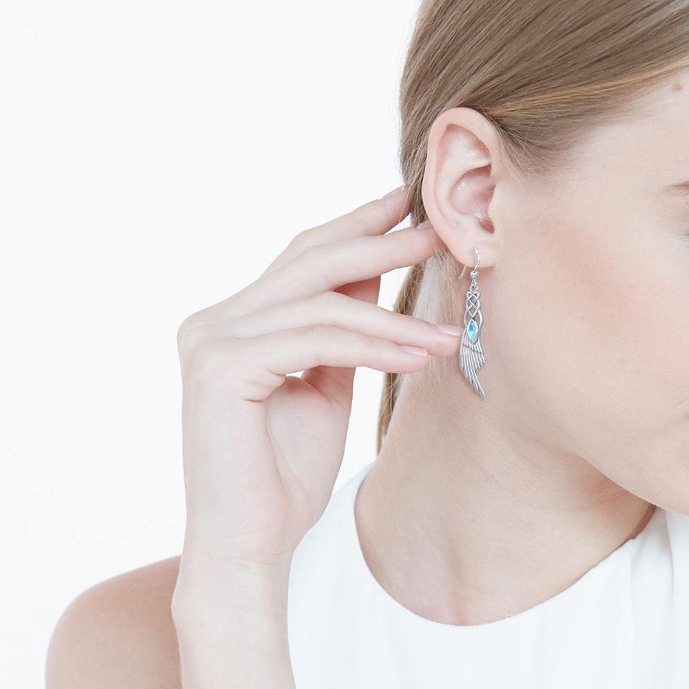 Celtic Knot Angel Wing Silver Earrings with Marquise Gemstone TER1928