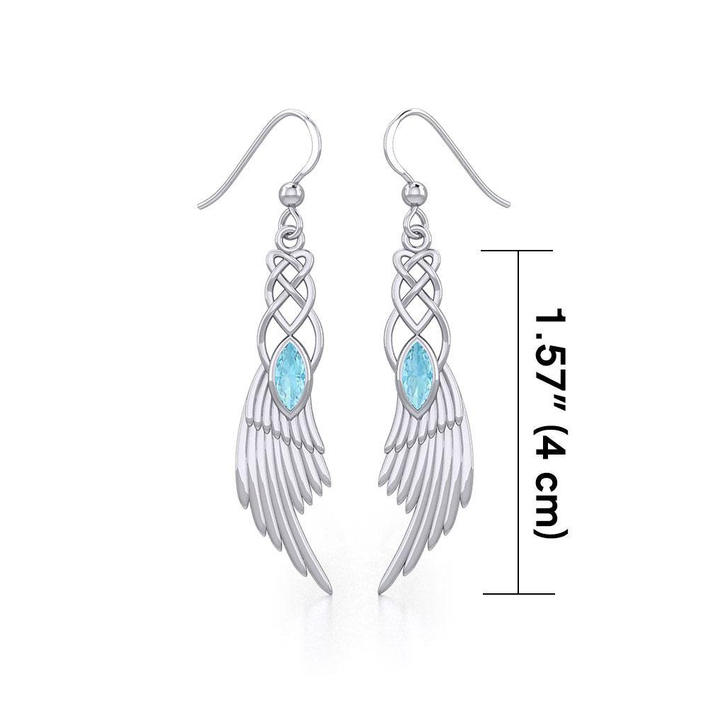 Celtic Knot Angel Wing Silver Earrings with Marquise Gemstone TER1928