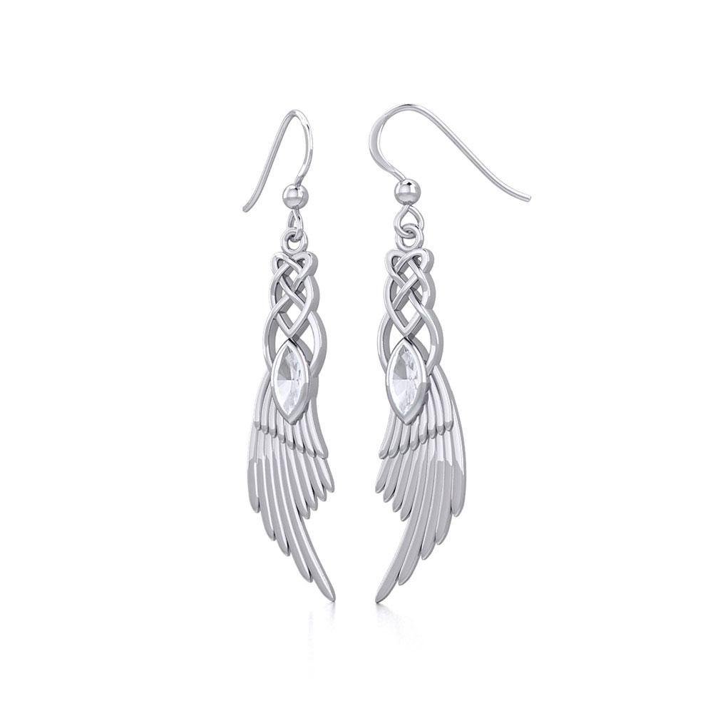 Celtic Knot Angel Wing Silver Earrings with Marquise Gemstone TER1928