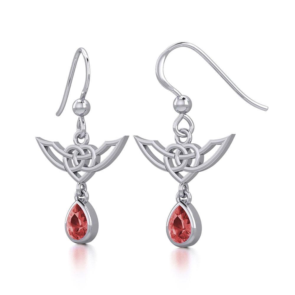 Celtic Knotwork Silver Earrings with Dangling Gemstone TER1933