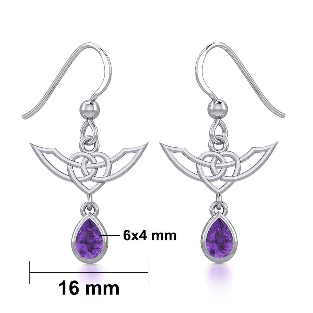 Celtic Knotwork Silver Earrings with Dangling Gemstone TER1933