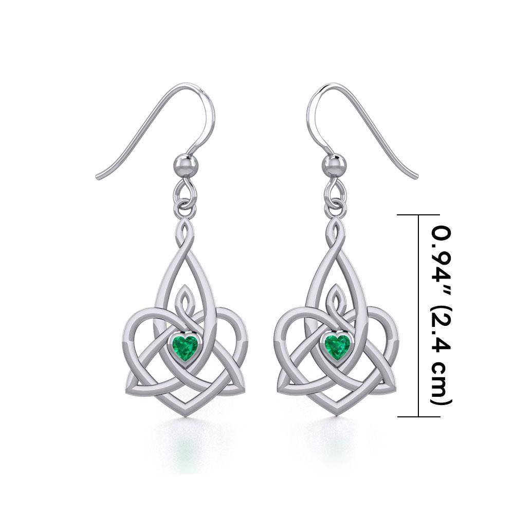 Celtic Motherhood Triquetra or Trinity Heart Silver Earrings With Gem TER1949