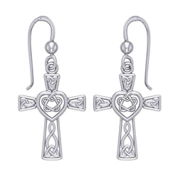 Celtic Knotwork Heart with Cross Silver Earrings TER1969 | Earrings | Wiccan Center