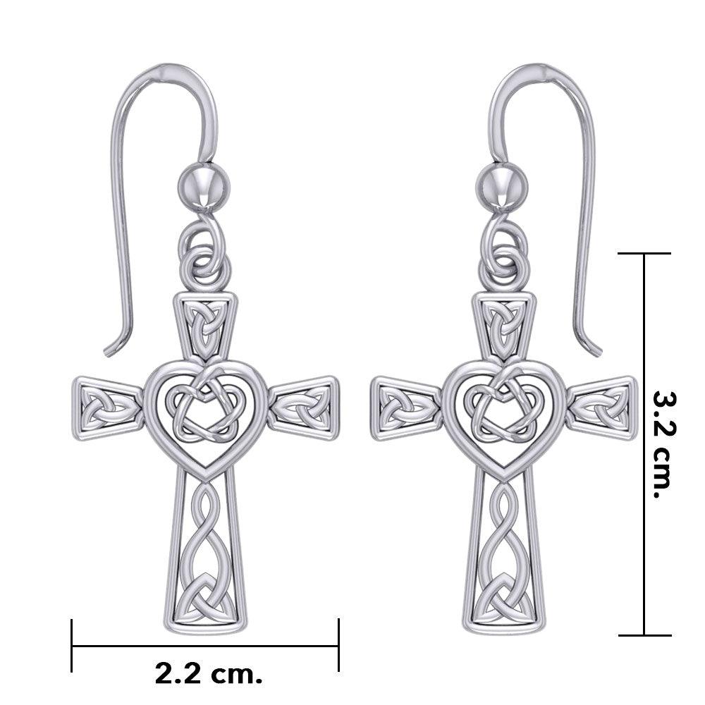 Celtic Knotwork Heart with Cross Silver Earrings TER1969