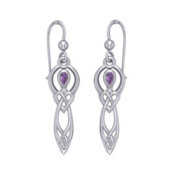 Celtic Knotwork Goddess with Gemstone Silver Earrings TER2051 | Earrings | Wiccan Center