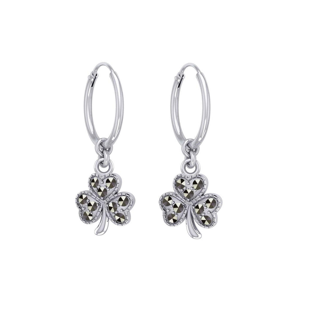 Celtic Shamrock Sterling Silver Hoop Earrings with Marcasite TER2108