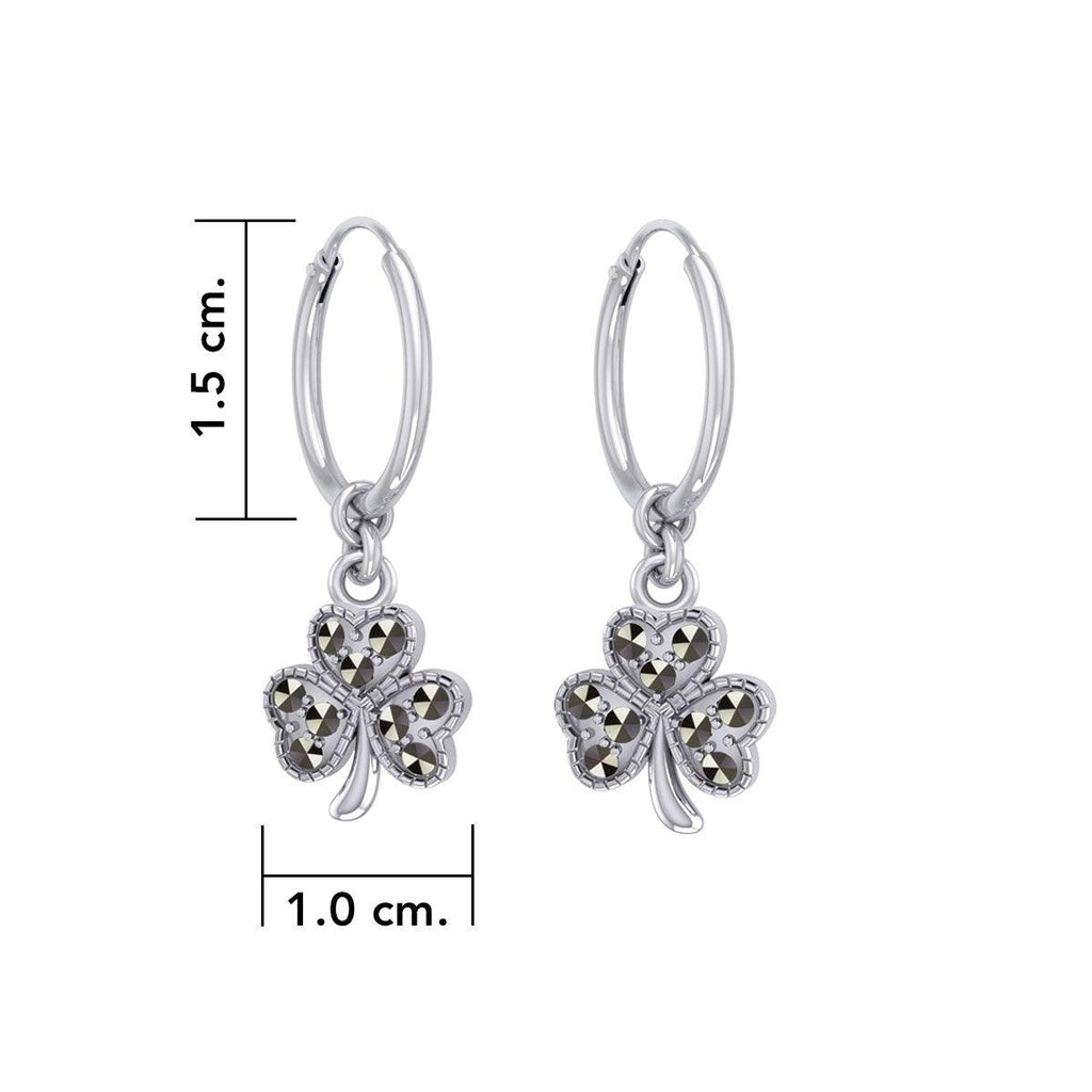 Celtic Shamrock Sterling Silver Hoop Earrings with Marcasite TER2108