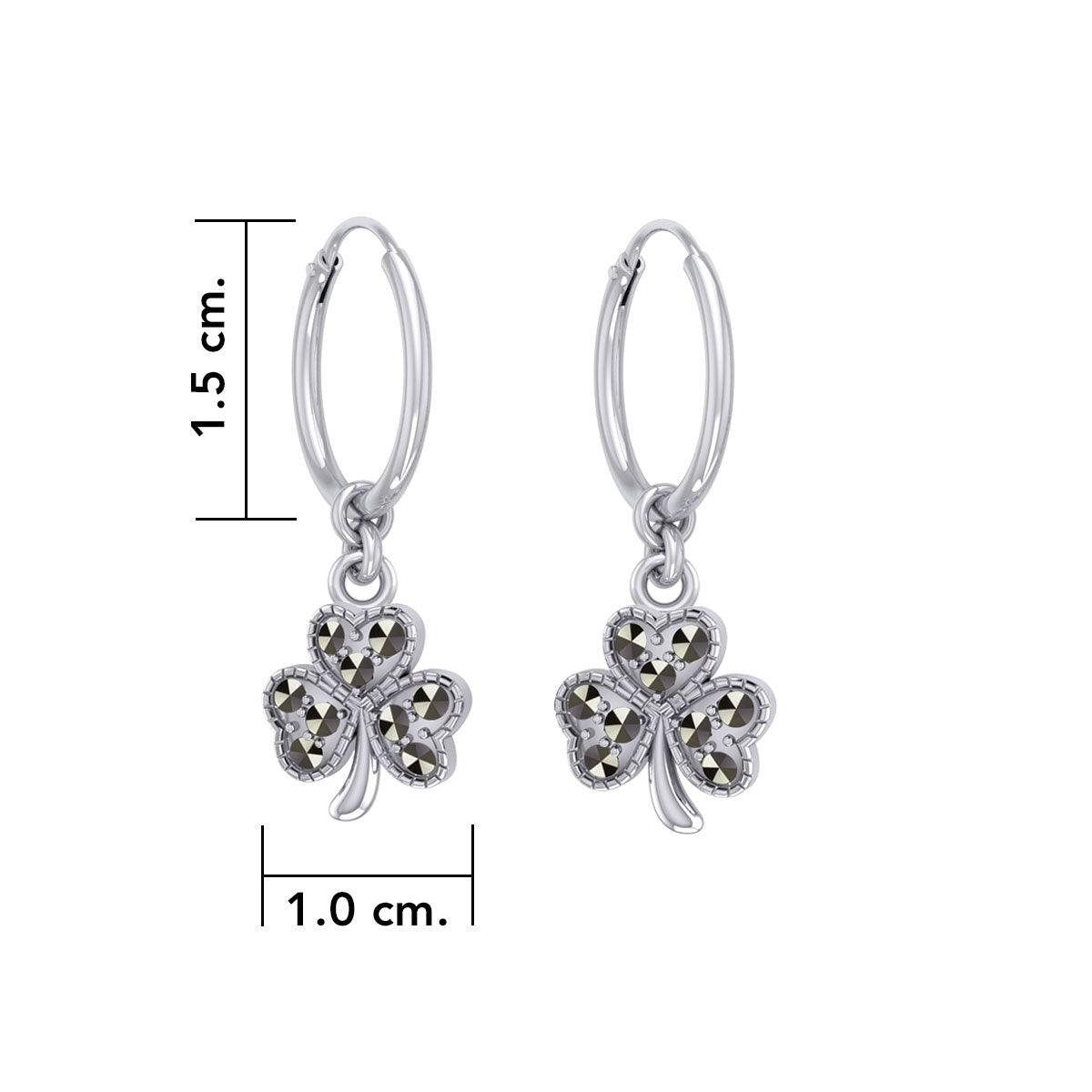 Celtic Shamrock Sterling Silver Hoop Earrings with Marcasite TER2108