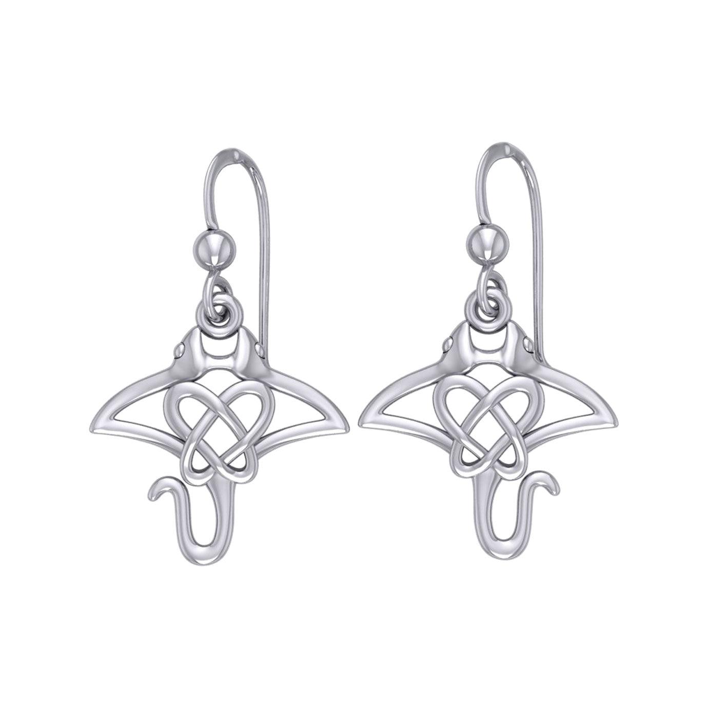 Manta Ray with Celtic Heart in the center Sterling Silver Earrings TER2165