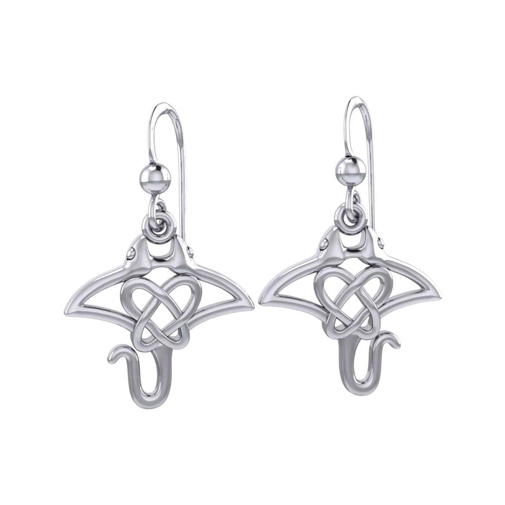 Manta Ray with Celtic Heart in the center Sterling Silver Earrings TER2165