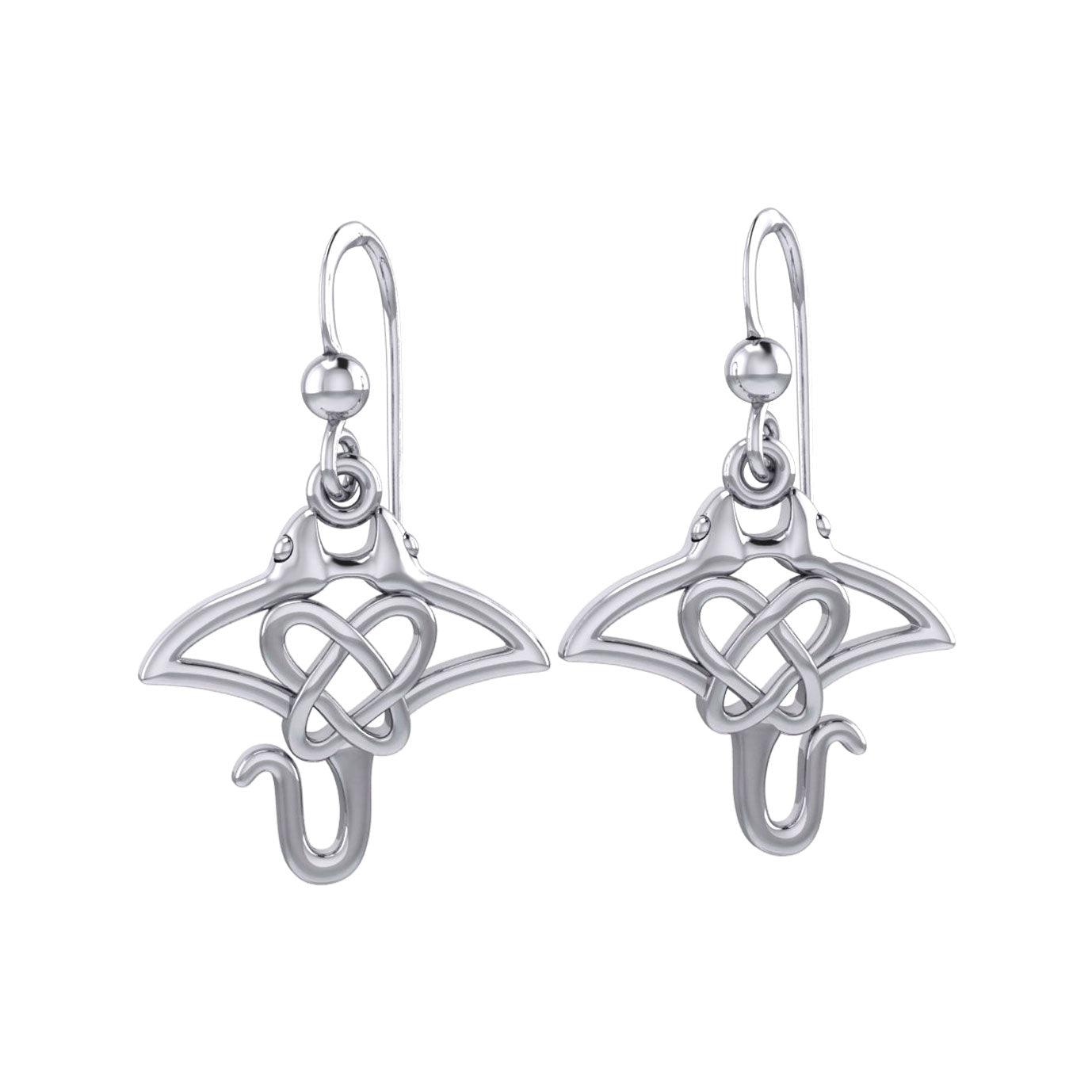 Manta Ray with Celtic Heart in the center Sterling Silver Earrings TER2165
