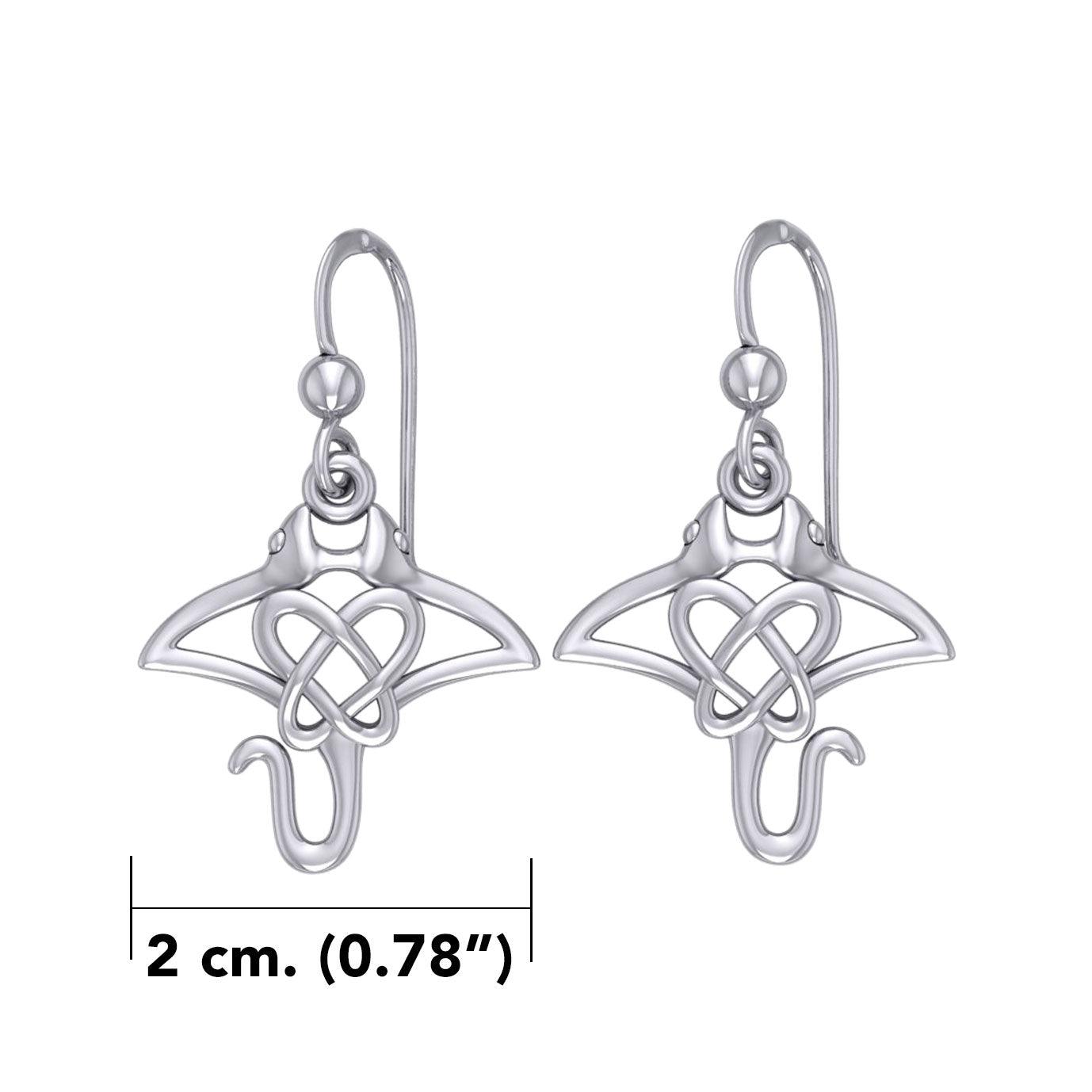 Manta Ray with Celtic Heart in the center Sterling Silver Earrings TER2165