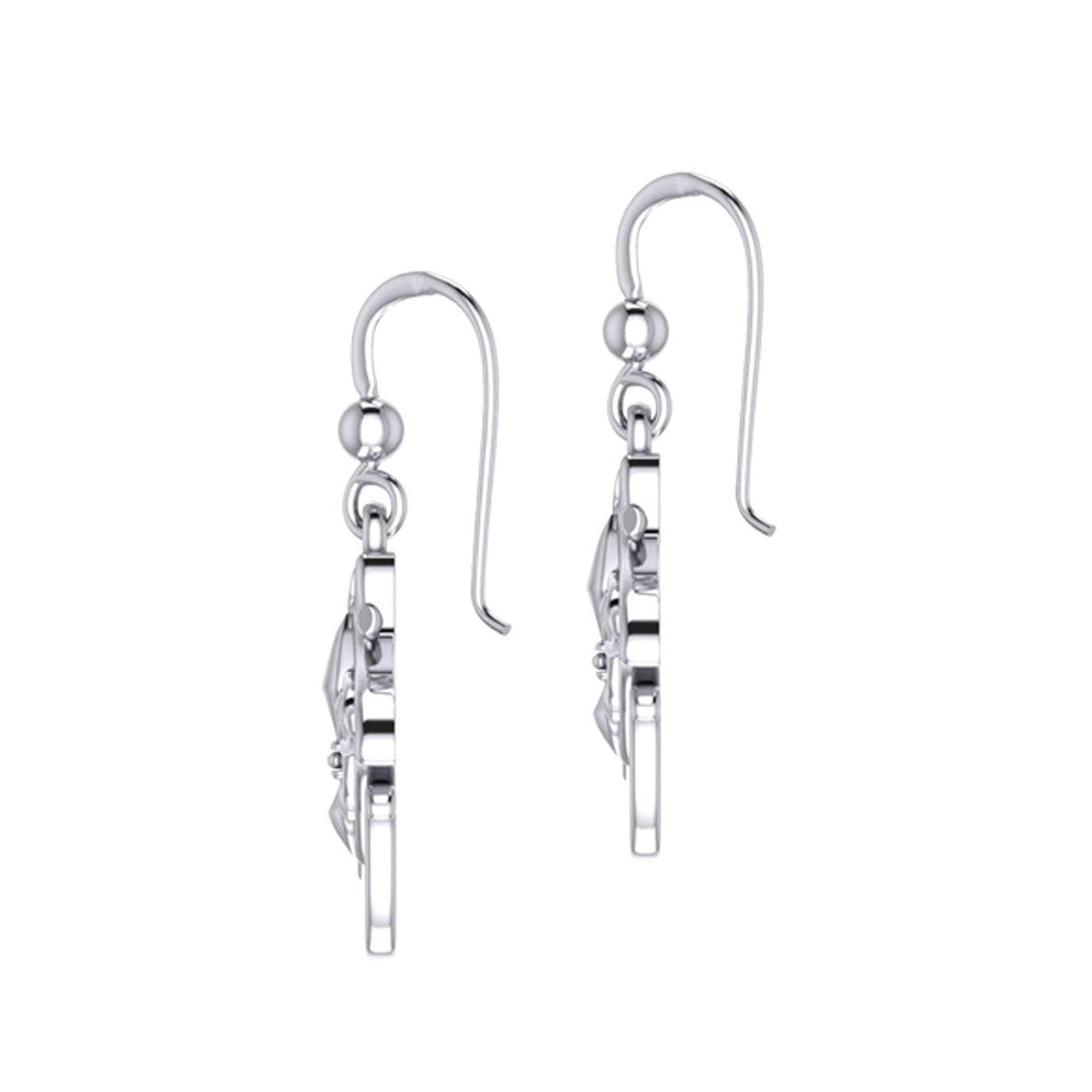 Celtic Manta Ray with Fleur De Lis Symbol Silver Earrings TER2166