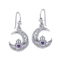 Claddagh on Celtic Moon Sterling Silver Earrings with Heart Gemstone TER2173