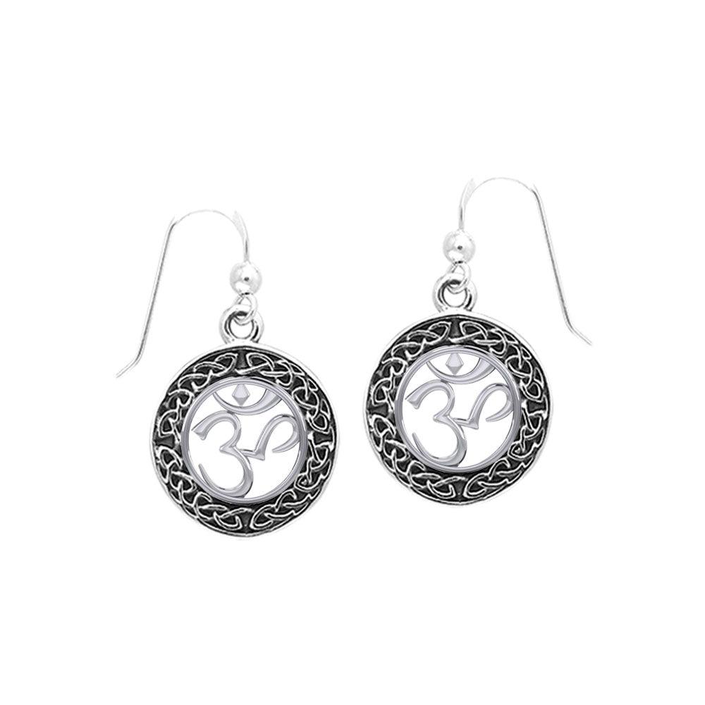 Om with Celtic Border Sterling Silver Earrings TER2201
