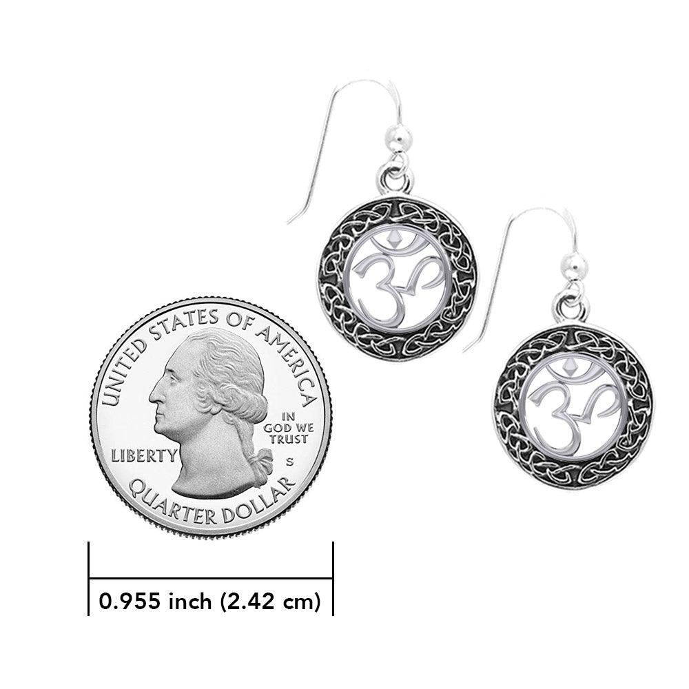Om with Celtic Border Sterling Silver Earrings TER2201