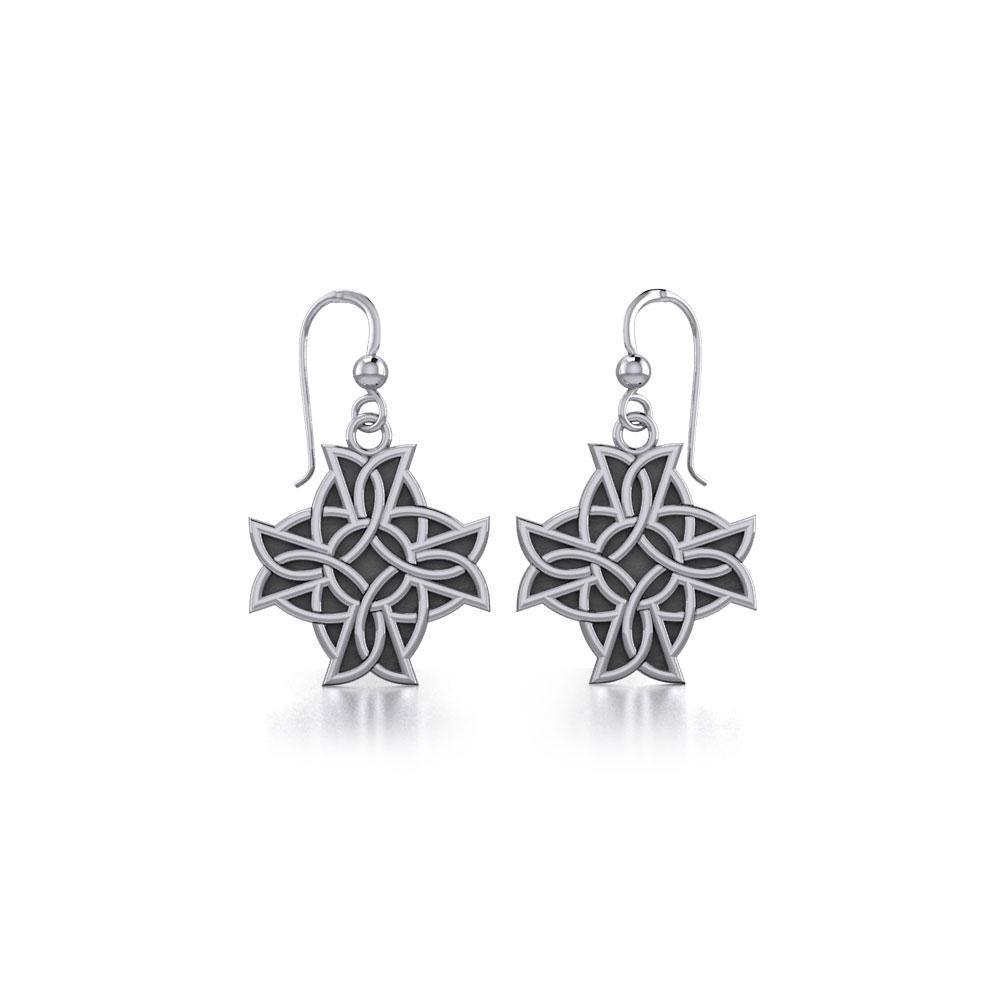 Modern Celtic Knotwork Cross Silver Earrings TER380