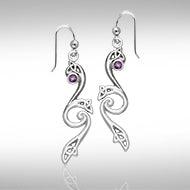Eternity and Celtic pride Silver Triquetra Dangle Earrings with Gemstones TER570 | Earrings | Wiccan Center