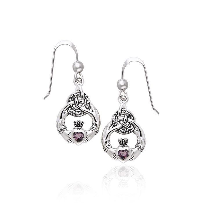 Celtic Triquetra Knot Claddagh Sterling Silver Earrings TER833