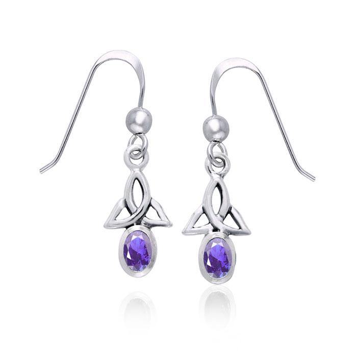 Celtic Trinity Sterling Silver Earrings With Gemstone TER978