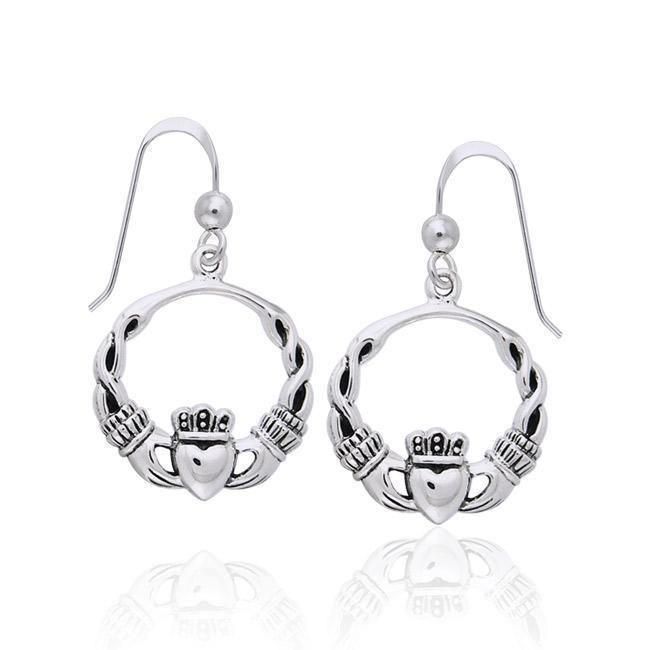 Celtic Knotwork Claddagh Sterling Silver Earrings TER984