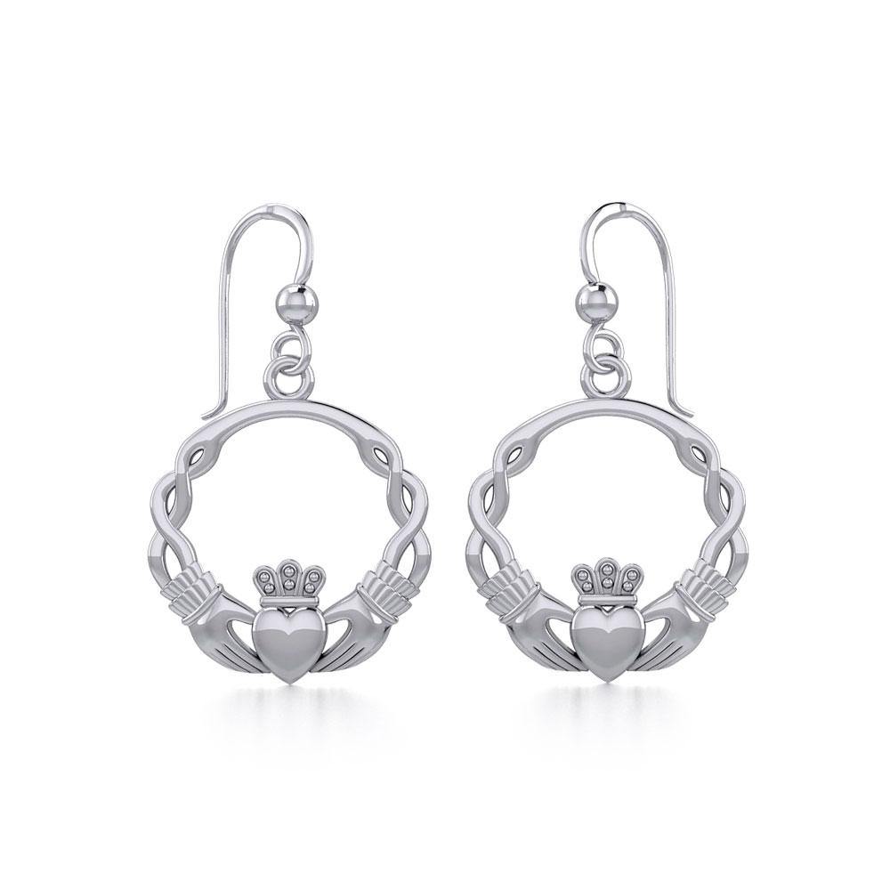 Celtic Knotwork Claddagh Sterling Silver Earrings TER984