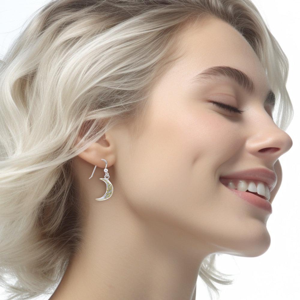 Crescent Moon Spiral Silver and 14K Gold Accent Earrings By Courtney Davis TEV2914